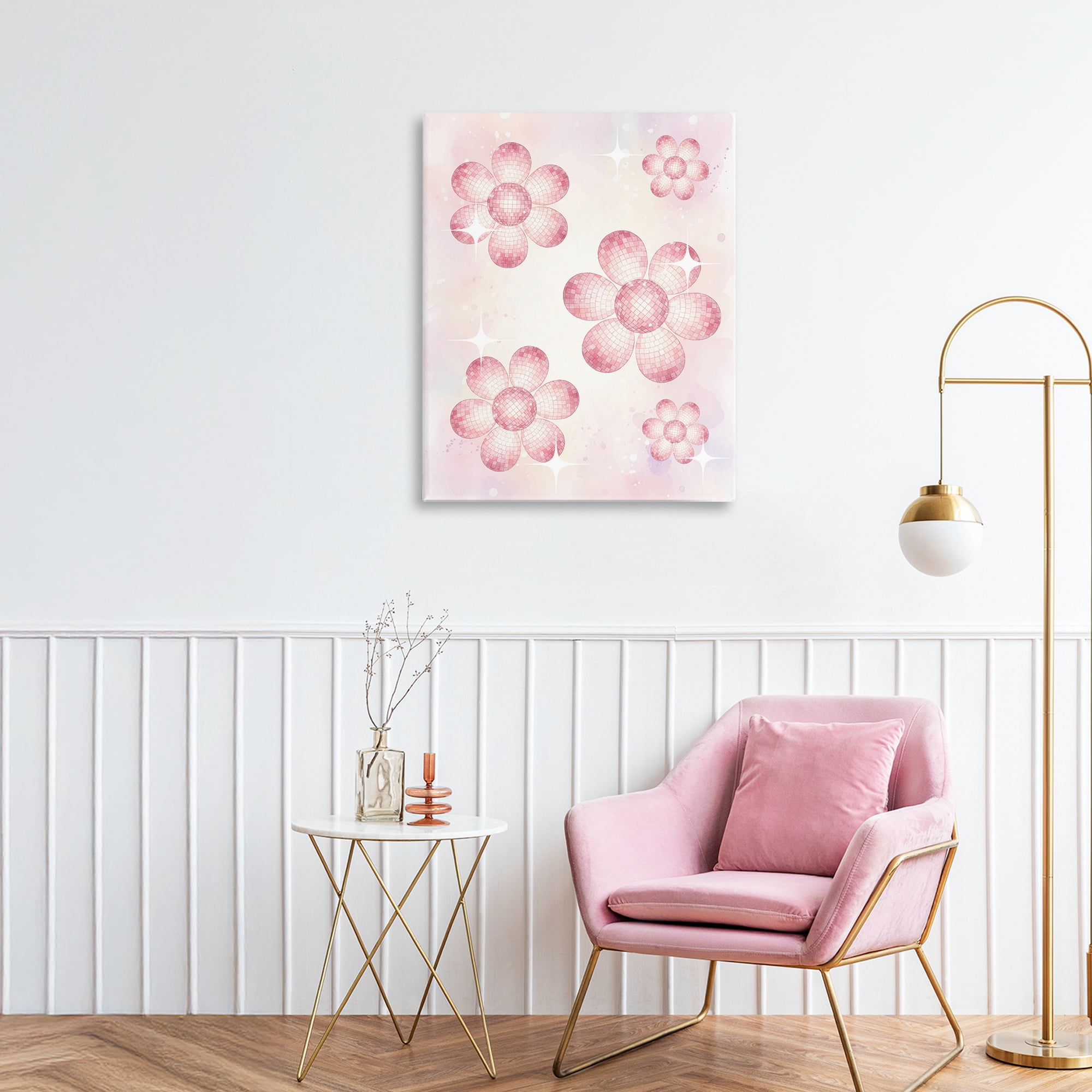 Stupell Industries Disco Ball Floral Patterns Canvas Wall Art, design by Lil' Rue