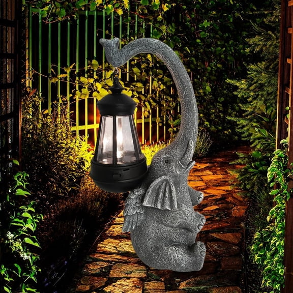 Elephant Solar light Garden Statue, Handmade Resin Lucky Elephant Sculpture Outdoor Lantern ,Figurine Decor for Patio, Yard & Indoor ,