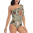 thumbnail image 3 of Gaeub Coffee Makers Macaroons Chocolate Women's One Shoulder Ruffle Tummy Control Swimwear for Swimming Surfing Beach Party - Large, 3 of 8