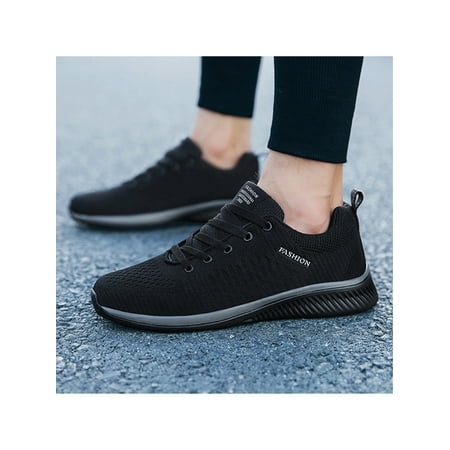 SIMANLAN Mens Casual Sneakers Low Top Walking Running Breathable Mesh Athletic Shoes Black 5