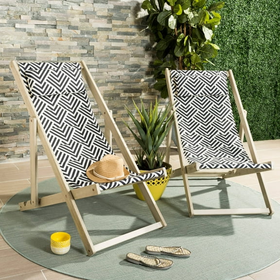 Safavieh Rive Outdoor Patio Foldable Sling Chair - White Wash/Navy