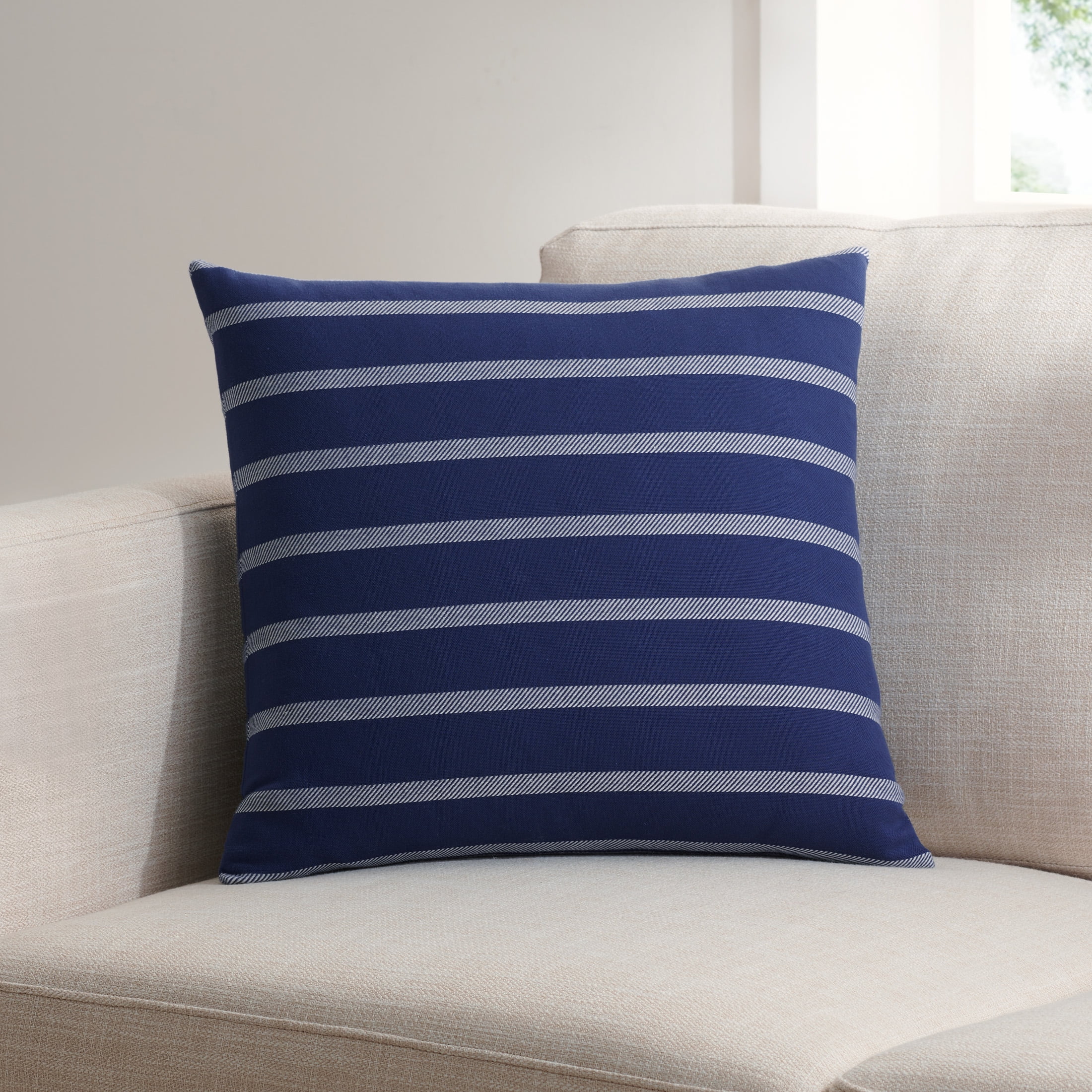 18X18 Dark Blue and White Abstract Stripe Throw Pillow