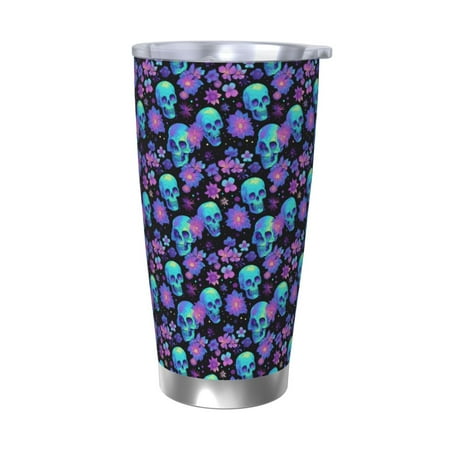 

Lukts purple flower blue Skull for 20OZ Car Cup Stainless Steel Direct Drinking Straw Thermos Cup Suitable for Office Travel and Car-Without Straw