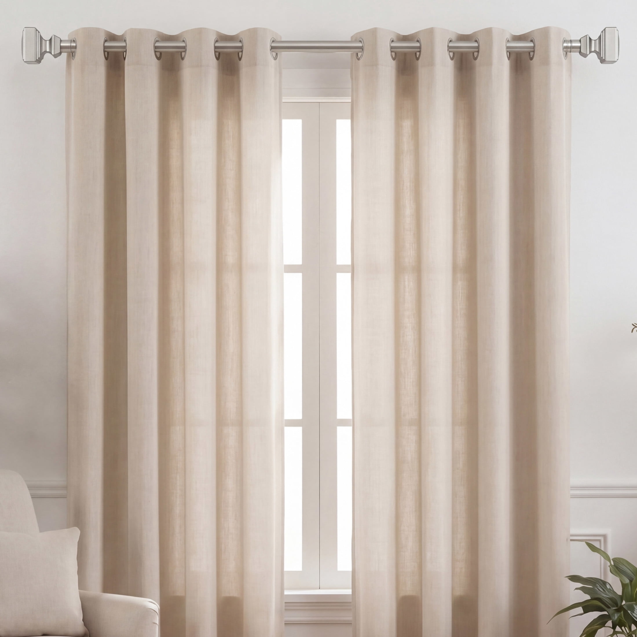 Brookstone Square 3/4" Adjustable Double Curtain Rod Set with Finials 48" - 84" Silver