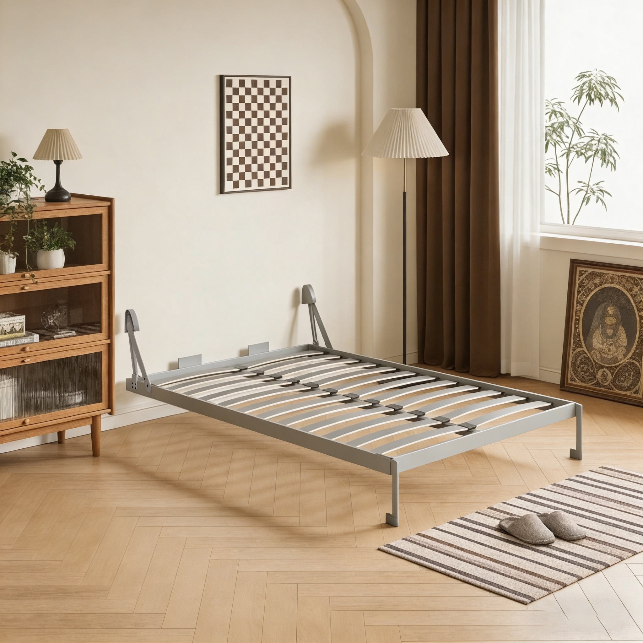Mintazer Queen Size Murphy Bed Frame DIY Wall Bed Hardware Kit, Grey