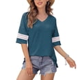 thumbnail image 4 of Camiseta Cuello En V Abertura Lateral Puños De Encaje Sueltos Media Manga Casual Top De Moda Para Mujer Verde L, 4 of 7