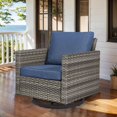 thumbnail image 2 of PARKWELL Outdoor Swivel Glider Chair, Patio Swivel Rocking Lounge Chair with Navy Cushions for Balcony Patio, Gray Wicker, 2 of 7