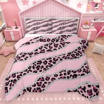 Homewish Dreamy Pink Polkadots Full Size Comforter Sets, Leopard Cheetah Print Bedding Comforter Set, Modern Fashion Reversible Bedding Sets, Microfiber Bedroom Decor, 3-Piece