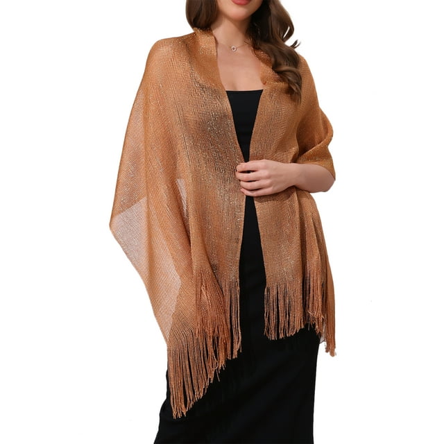 CHALINOS INSPIRADORES para Mujeres, Chales y Envueltos para Vestidos de Noche, Brillantes y Relucientes para Fiestas de Boda Color Marrón Claro (Dorado) 74.8"x17.7"(LxA)
