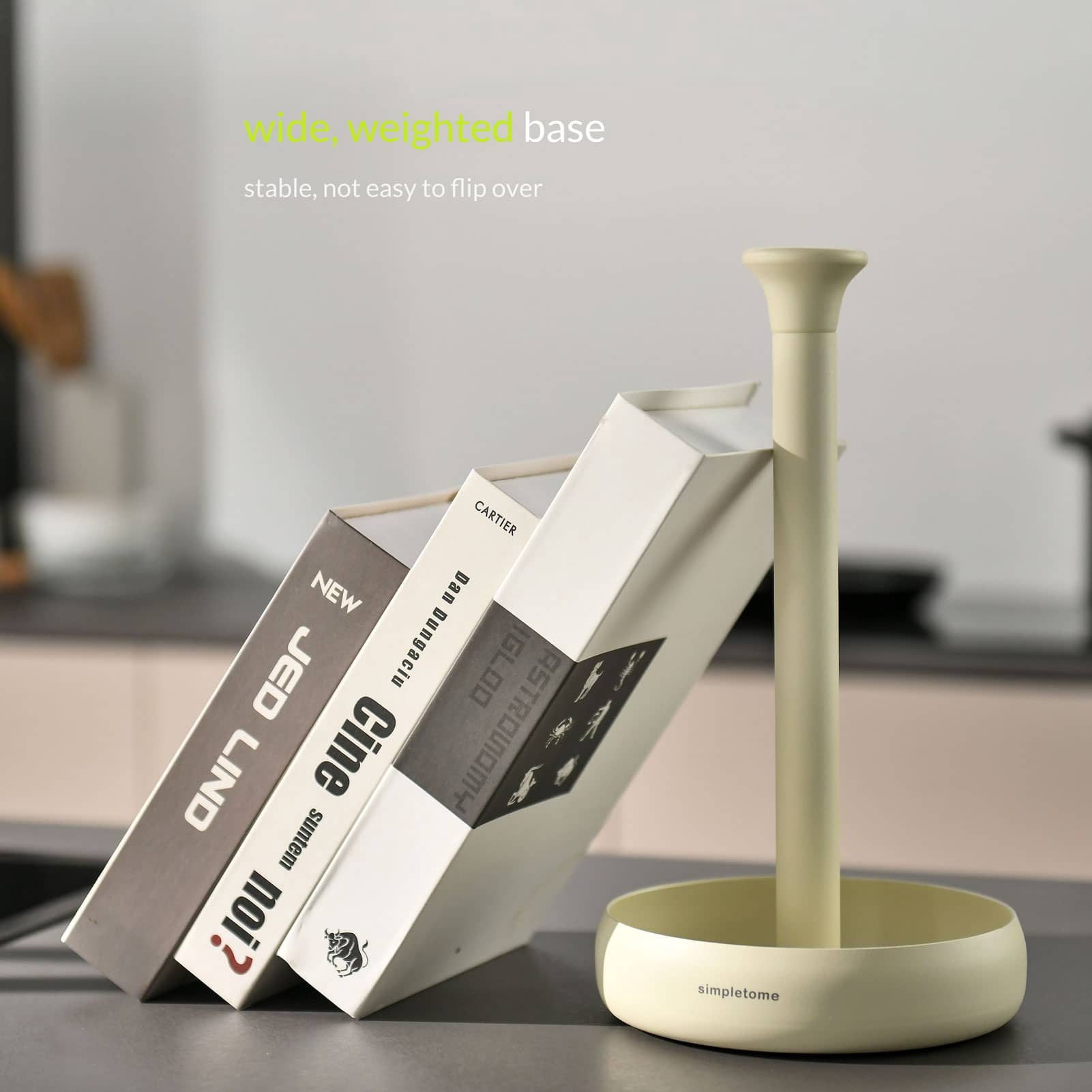simpletome Paper Towel Holder Countertop ONE HAND Tear Keep It Rolled Up Weighted Base
