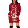 thumbnail image 1 of Vestido corto de sudadera con capucha y bolsillos con estampado navideño para mujer informal a la moda Pompotops hdfakjf477, 1 of 1