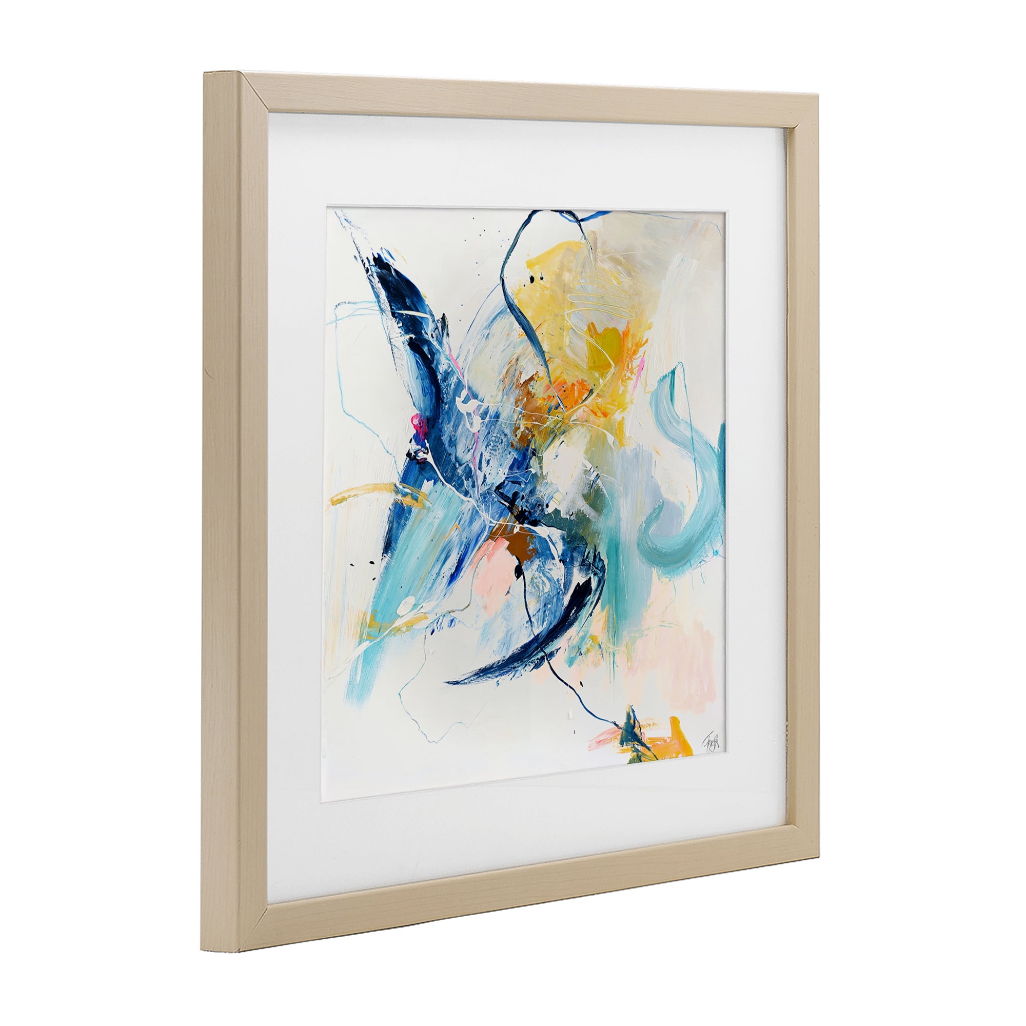 Confident Blue Abstraction Birch Framed Print Under Glass, design by Design Fabrikken