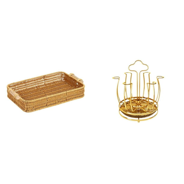 Cestas de almacenamiento,Cestas de almacenamiento de cocina tejidas con asas hechas a mano,Porta tazas,Portavasos de café para encimera Organizador de tazas,Soporte de exhibición de tazas de