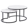 thumbnail image 1 of Tables basses gigognes rondes d'intérieur CorLiving Fort Worth en imitation marbre blanc avec base en acier noir, 1 of 8
