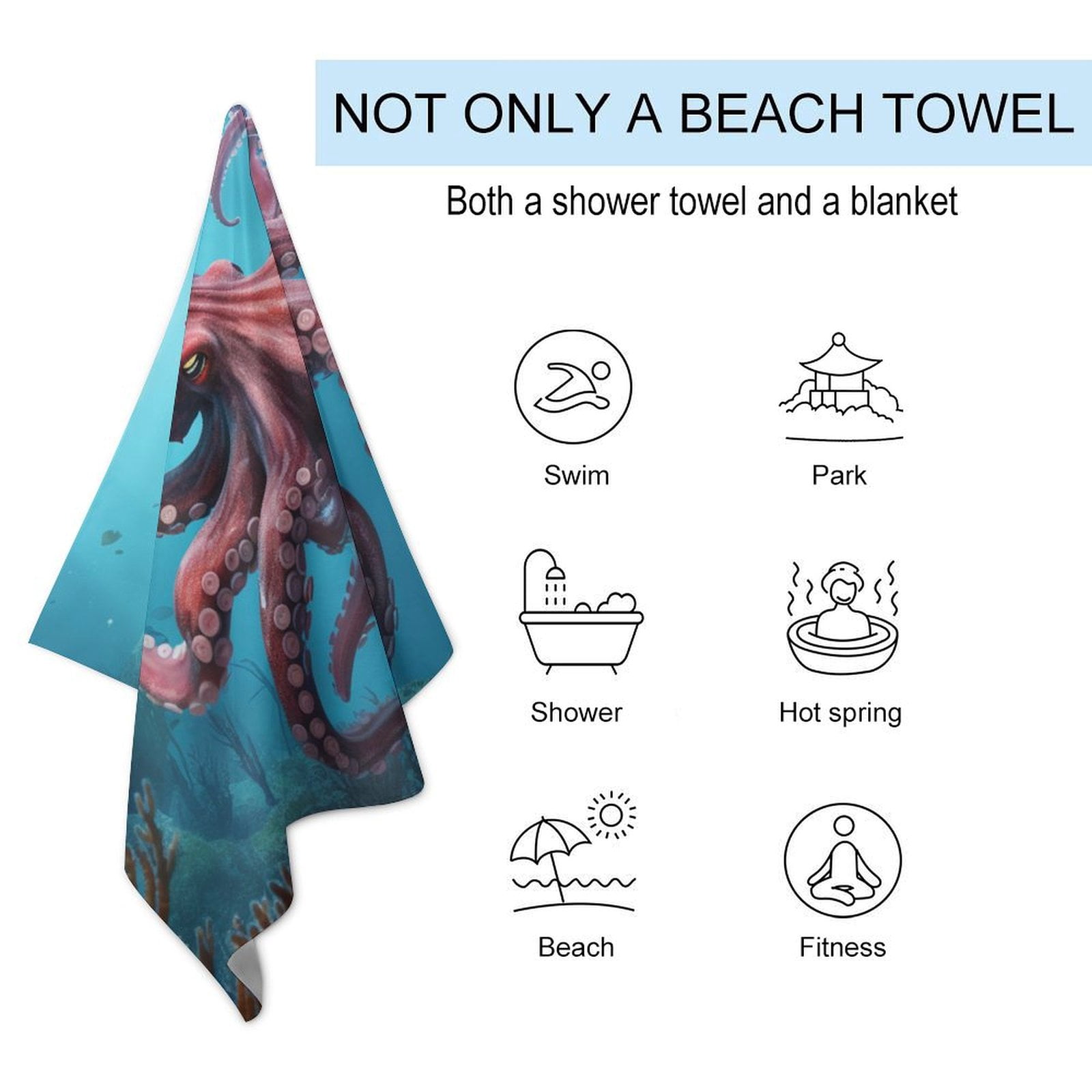 Colorful Octopus Oversized -Washed Lightweight Quick Dry Beach Towels - 32"x63"