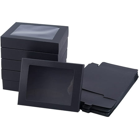 24 pc 24 Pcs Black Gift Box Fold Paper Boxes Cookie Boxes Bakery Boxes Kraft Treat Boxes with Window 13x10cm for Party Favor Treats Bakery and Jewelry Packaging