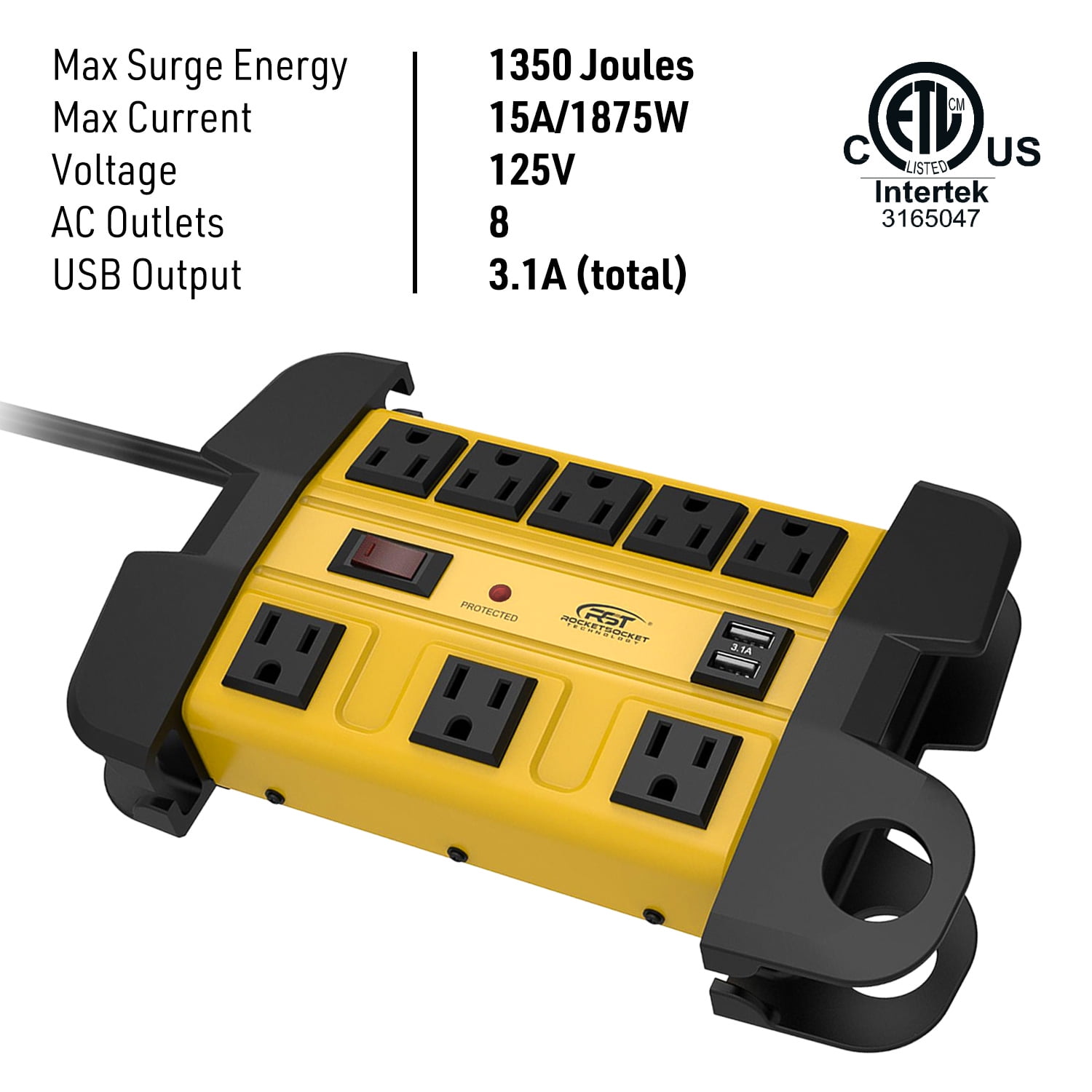 CRST LTS-10TS 8-Outlet 2 USB 1875W Surge Protector