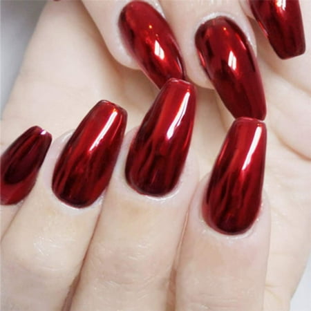 Cercueil faux ongles rouge longue pression sur les ongles brillant faux ...