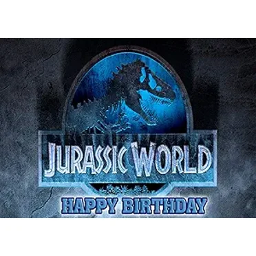 Blue Jurassic World Happy Birthday Edible Image Cake Topper For Quarter Sheet Cake By TNCT