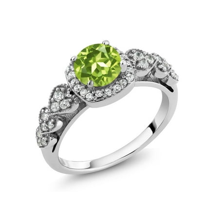 Unv20992 Round Ring - 1.17 Ct Round Green Peridot 925 Sterling Silver Women's Ring Size 5 to 9