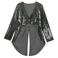 thumbnail image 5 of TiaoBug Woman's Magician Costume Tailcoat Tuxedo Jacket Sequins Long Sleeve Coat Circus Blazer Black XXL, 5 of 7