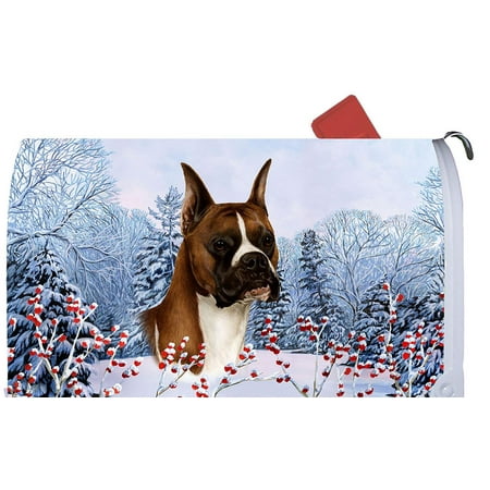Boxer Fawn Cropped - Best of Breed Dog Breed Winter Berries Mail Box