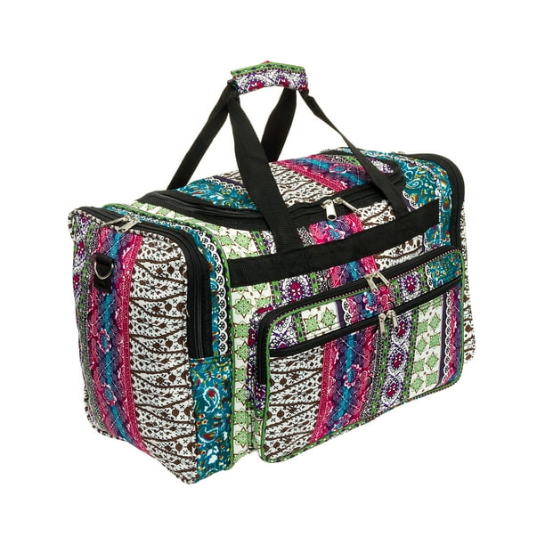 Womens 19" Boho Print Carry On Travel Tote Weekender Duffel Bag w/ Black Trim