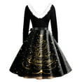 thumbnail image 3 of Christmas Dresses for Women Women's Fashion Round Casual Slim Fit Christmas Print Large Swing Long Sleeve Dress for Holiday Party,Black,2XL, 3 of 4