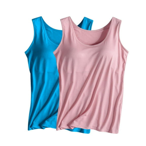 Aloohaidyvio 2 Pcs Women's Tank Tops with Built in Shelf Bra Plus Size Basic Stretchy Padded Camisole Casual Layering Sleeveless Shirts