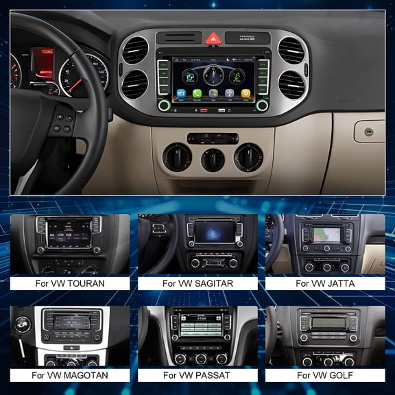 7-inch Universal Car Stereo for VW Passat, Tiguan, Golf MK6 and more, GPS Navigation with Carplay Android Auto BT WiFi SWC Car MP5 Player with 480P 8LED Backup Camera AM/FM/RDS Radio