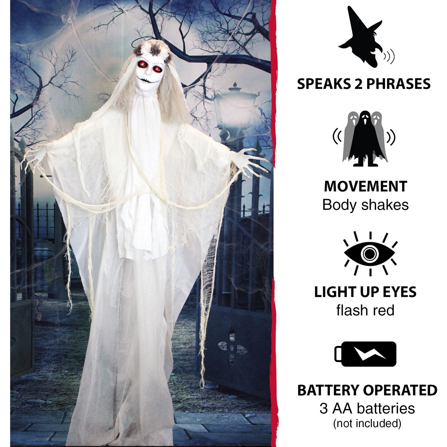 Haunted Hill Farm 6 ft Bride Animatronic with Lights and Sound, HHBRIDE-2FLSA