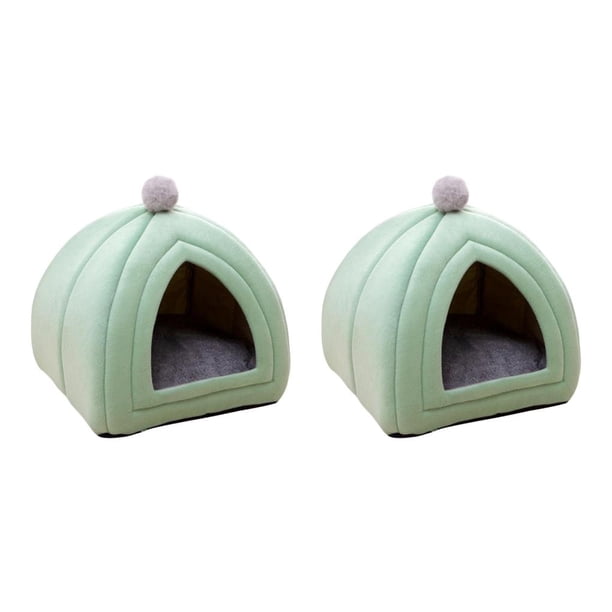 Greeniant Cat Bed Puppy Kennel Sofa Semi Closed Winter for Cats Dogs Supplies verde 2piezas
