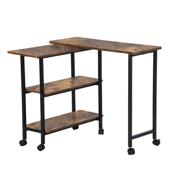 YINYUN Kitchen Island Cart with Wheels Three-tier wooden construction Extendable and foldable design Ideal for kitchen and dining areas Brown