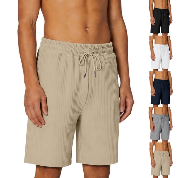 Lenago Men's Shorts Shorts Men Men Short Men's Solid Color Elastic Waist Drawstring Pockets Beach Casual Shorts Black L