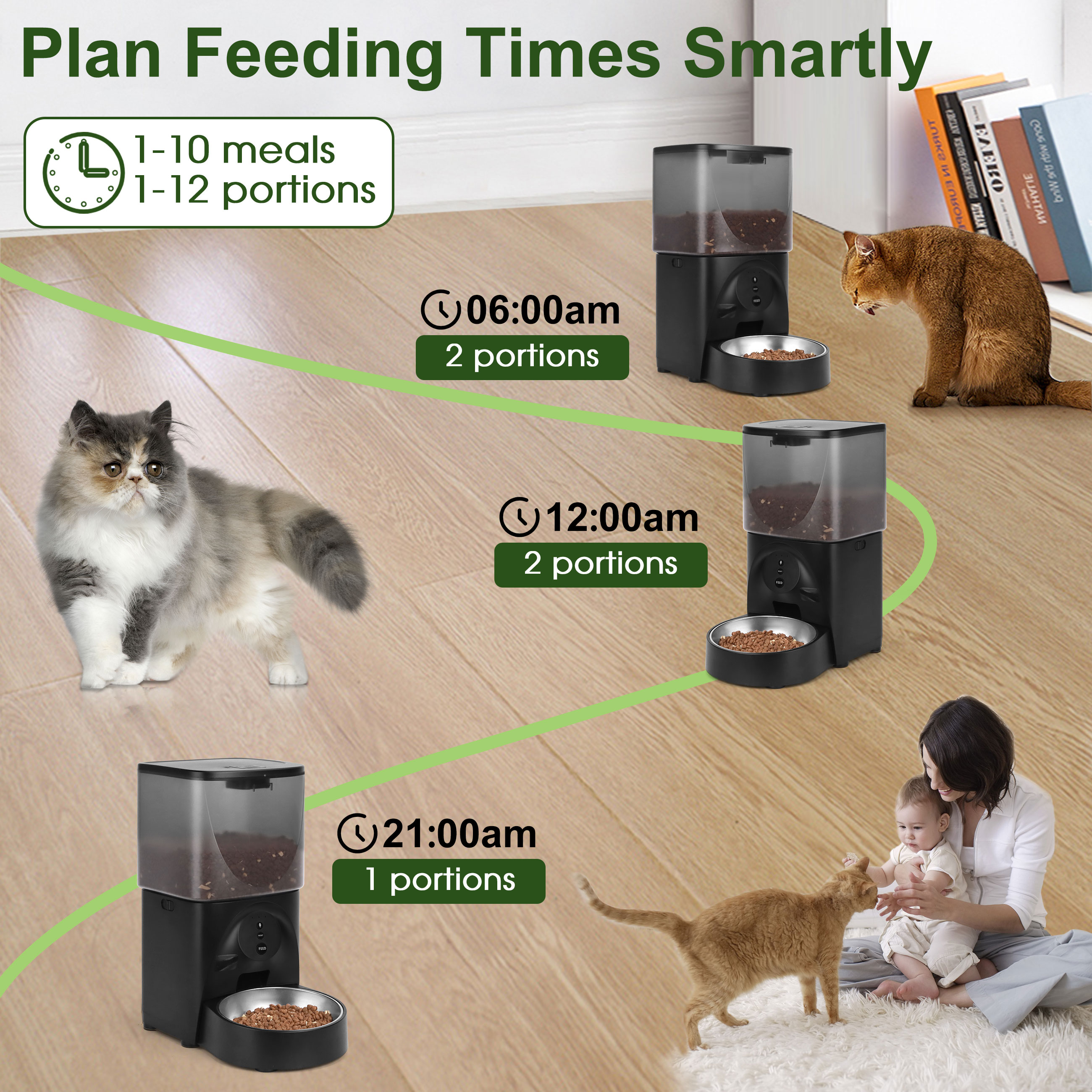 Cobectal Automatic Dry Cat Feeder with Adjustable Station, Voice Control & Dual Power Supply