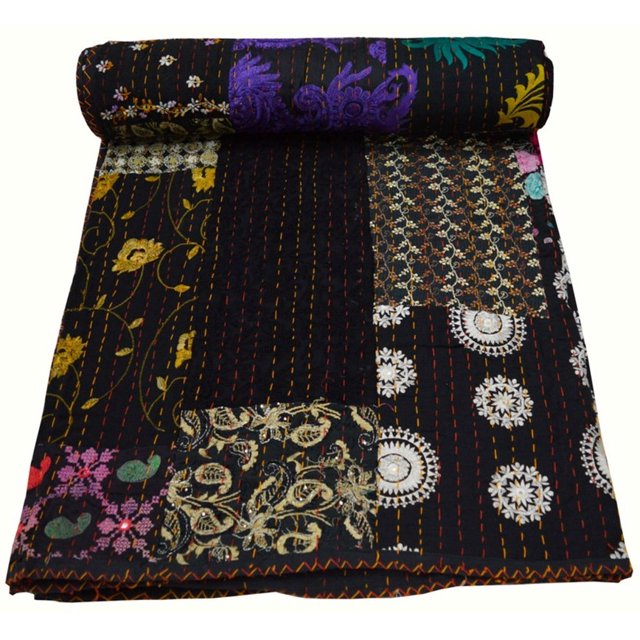 Courtepointe Patchwork Fait Main Indien Taille Queen Couvre-Lit Patchwork