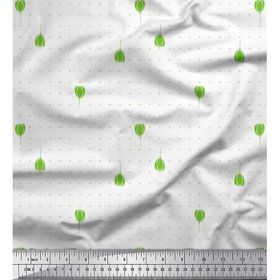 Soimoi Green Georgette Viscose Fabric Dot & Buds Floral Print Fabric by Yard 42 Inch Wide