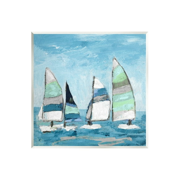 Stupell Industries Floating Striped Sailboats Clear Blue Sky Painting Painting Unframed Art Print Wall Art, Design by Katrina Craven