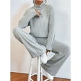 thumbnail image 2 of Women'S 2 Piece Fall Outfits Sets Travel Knit Pullover Tops and Wide Leg Pants Sweatsuit Lounge Sets Grey M, 2 of 7
