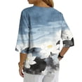 thumbnail image 4 of LYEAA Womens 3/4 Sleeve T Shirts Linen 3/4 Sleeve V Neck Tees Vintage Printed Button down Tops Trendy Clothes, 4 of 7