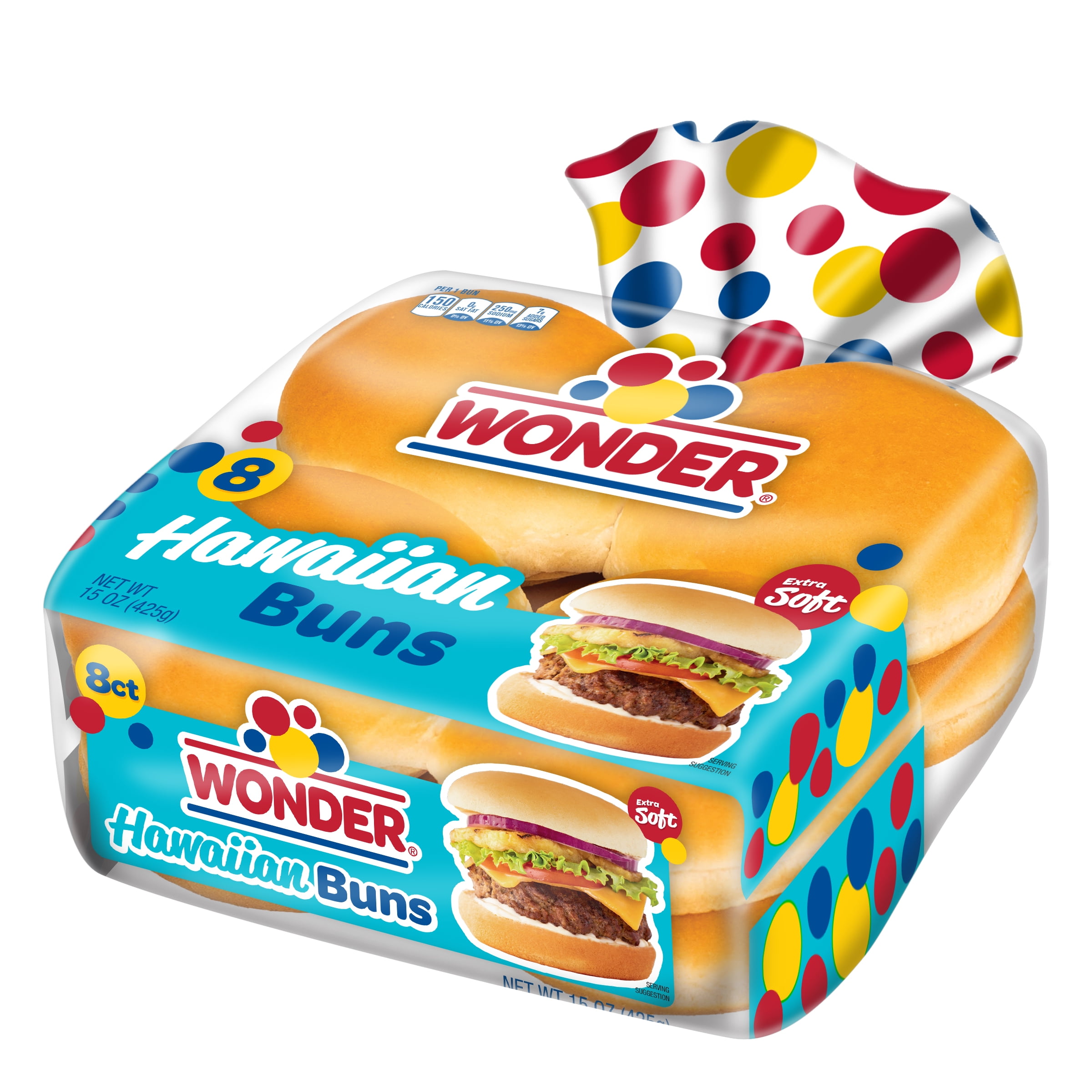 Wonder Bread Hawaiian Buns, White Bread Hamburger Buns, 15 oz, 8 Count