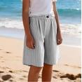 thumbnail image 7 of OGLCCG Girls Striped Bermuda Shorts Cotton Linen Knee Length Wide Leg Shorts with Pockets Casual Elastic Waist Summer Beach Shorts 4-14 Years, 7 of 7
