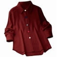 thumbnail image 2 of Womens Fashion Casual Button Down Shirt Long Sleeve Collar Loose Regular Blouses Fall Tops Red M, 2 of 7