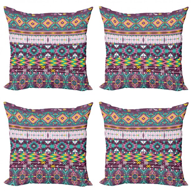 Tribal Throw Pillow Cushion Case Pack of 4, Traditional Pattern