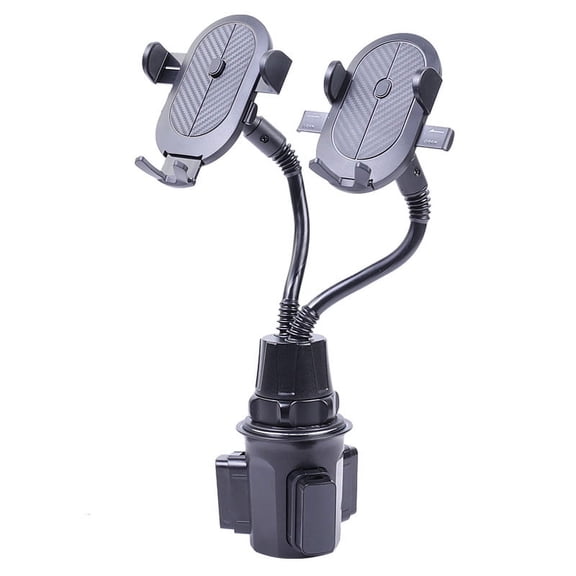 Dual phone holder for car cup holder - long flexible neck, 360° R