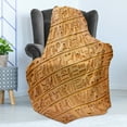 thumbnail image 4 of Egypt Soft Flannel Fleece Throw Blanket, Hieroglyph Stones with Historic Prehistoric Art Style Different, Cozy Plush for Indoor and Outdoor Use, 70" x 90", Pale Orange Amber, by Ambesonne, 4 of 5