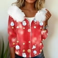 thumbnail image 5 of Women's Fashion Casual Sweater Zipper Cardigan, Christmas Snowflake Print Plush Hooded Jacket for Holiday Parties and Cozy Winter Wear,Vermilion,S, 5 of 6