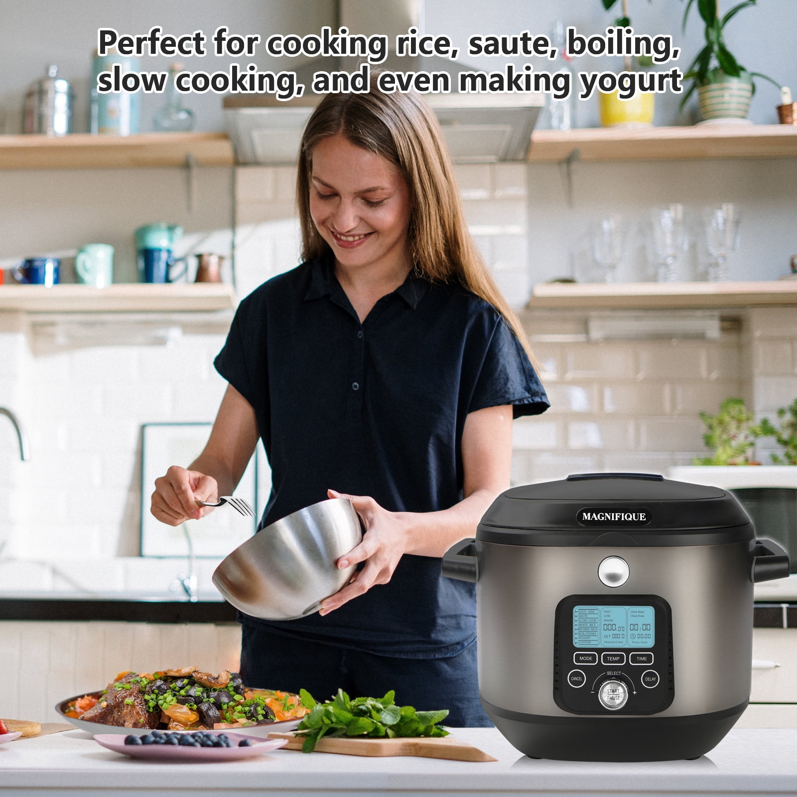  MAGNIFIQUE 6 Quart Sous Vide Cooker: The Ultimate Solution for  Superbly Cooked Meals Every Time, 8-in-1 to Steam, Bake, Roast, Sear,  Sauté, Yogurt Maker, Delay Start Programmable, Stainless Steel : Home