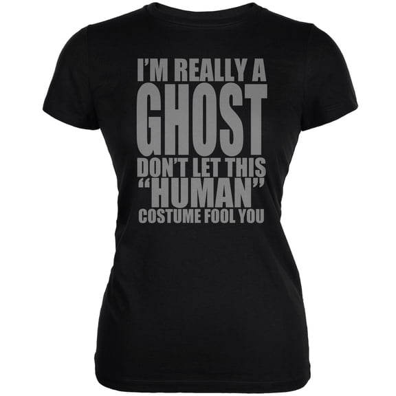 Halloween Human Ghost Costume Black Juniors Soft T-Shirt - Small