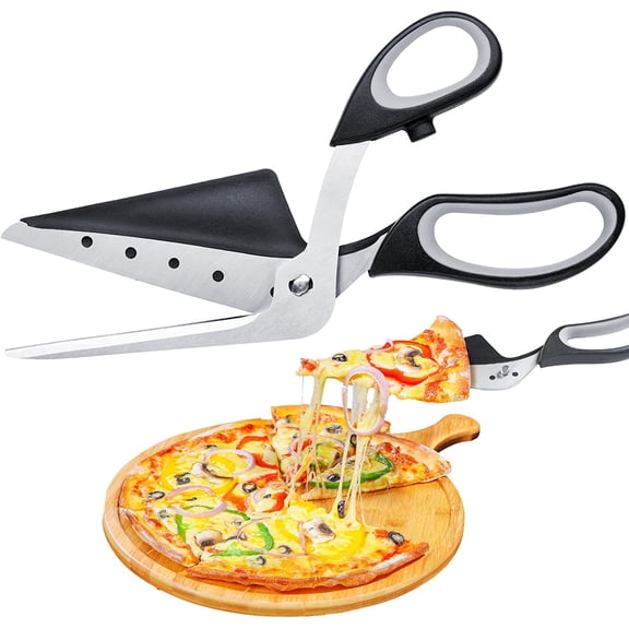 NiHome Pizza Scissors Cutter with Built-In Serving Spatula, 2-In-1 Multi-Use Detachable Sharp Stainless-Steel Blades Pizza Slicer Easy Cutting One-Handed Operation Ergonomic Soft Grip Kitchen Gadget